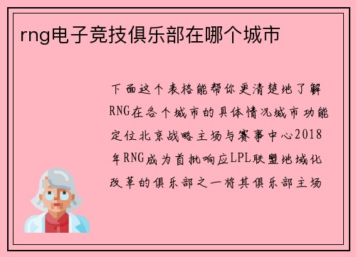 rng电子竞技俱乐部在哪个城市